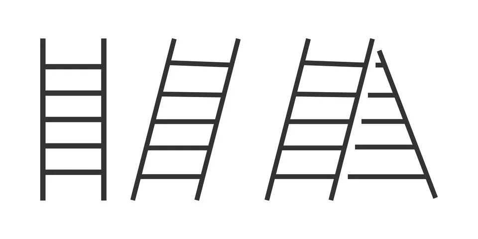 A set of different ladders icon. Vertical and ladder symbol. Sign construct.. Illustrazione stock
