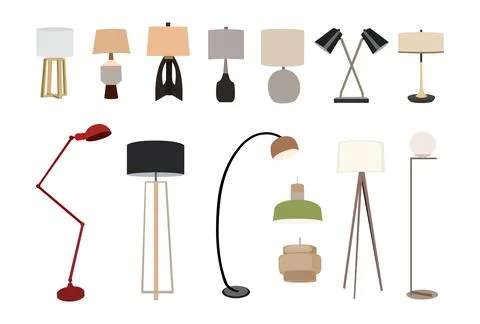 Set of different lamps. Table, floor ceiling lamps Stock Illustration