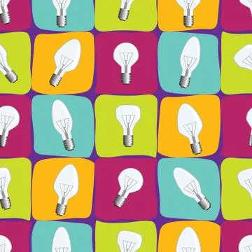 Set of different Light-bulb. Seamless pattern with light bulb. Wallpaper with Illustrazione stock