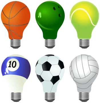 Set of different light bulbs designed as sporting balls Stock Illustration