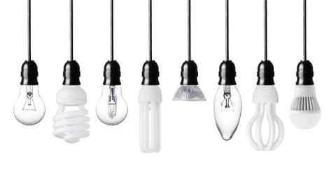 Set of different light bulbs isolated on white Stock Photos