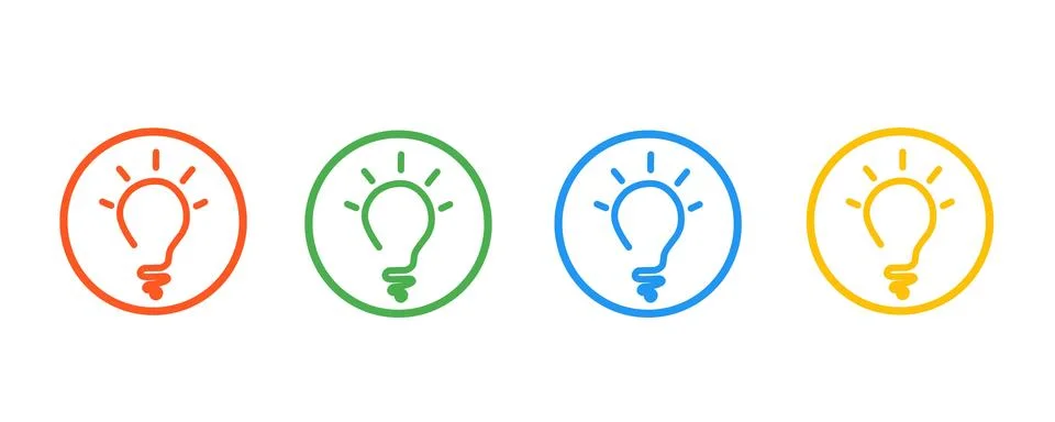Set of different lightbulb icon on a circles. Vector illustration Stock Illustration