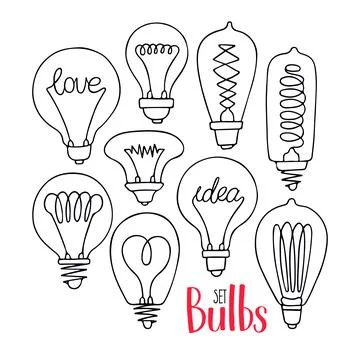 Set of different lightbulbs Stock Illustration