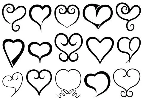 Set of different line hearts isolated Stock Illustration
