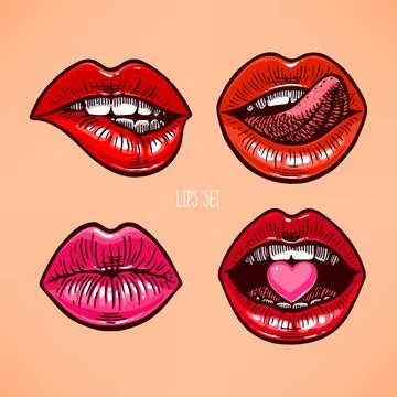 Set of different lips 库存插图