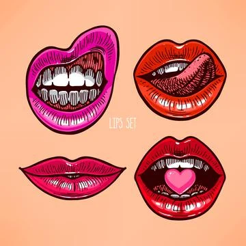 Set of different lips Illustrazione stock