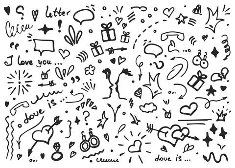 Set of different love doodle illustration Stock Illustration