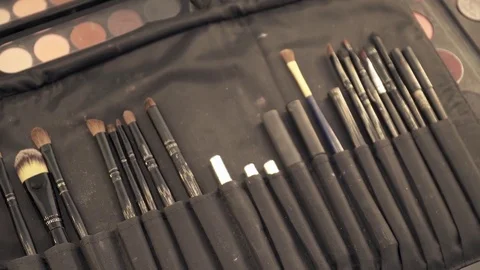 Set of different makeup brushes in the box Stock Footage 73567898