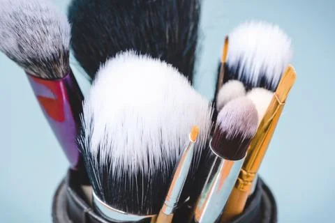 A set of different makeup brushes. Stock Photos