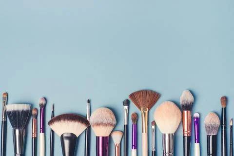 A set of different makeup brushes. Stock Photos