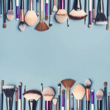 A set of different makeup brushes. Stock Photos