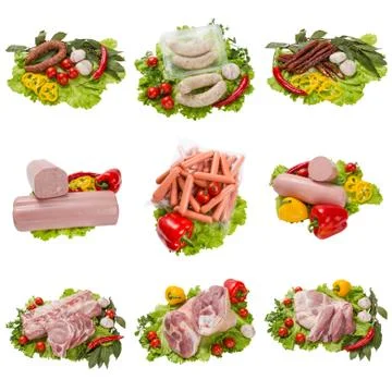 Set of a different meat products Stock Photos