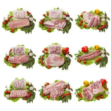 Set of a different meat products Stock Photos