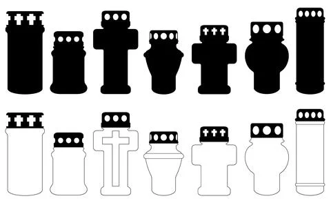 Set of different memorial grave light candles Illustration