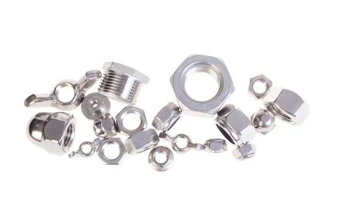 Set of different metal nuts, isolated Stock Photos