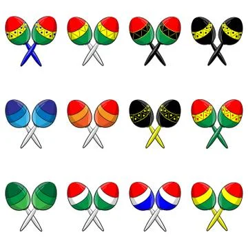 Set of different Mexican maracas on an white background Stock Illustration