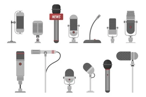 Set of different microphones vector illustration isolated on white Stock Illustration