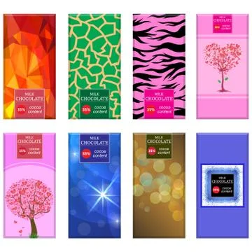 Set of Different Milk Chocolate Bar Isolated on White Background. Sweet Food イラスト素材