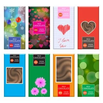Set of Different Milk Chocolate Bar Isolated on White Background. Sweet Food 스톡 일러스트