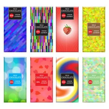 Set of Different Milk Chocolate Bar Isolated on White Background. Sweet Food Stockillustratie