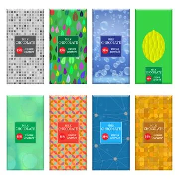 Set of Different Milk Chocolate Bar Isolated on White Background. Sweet Food Illustrazione stock