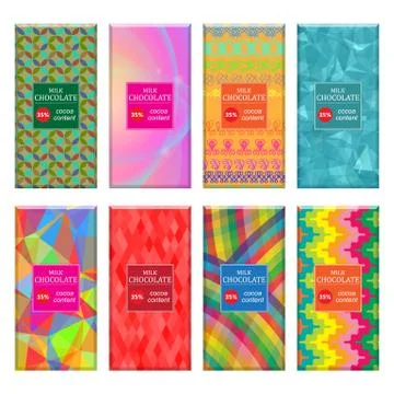 Set of Different Milk Chocolate Bar Isolated on White Background. Sweet Food Illustrazione stock