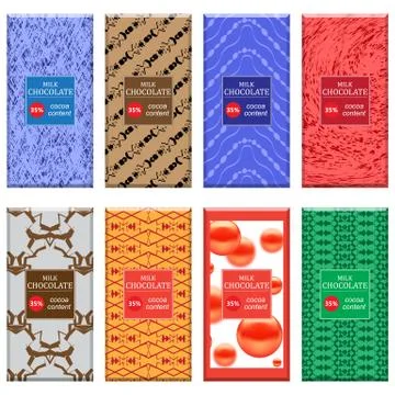 Set of Different Milk Chocolate Bar Isolated on White Background. Sweet Food Illustrazione stock