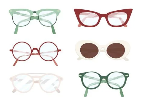 Set of different modern eye glasses flat vector illustration isolated on white Stock Illustration