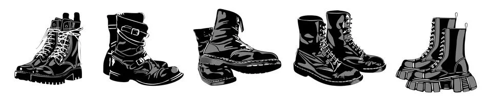 Set of different modern leather boots vector. Stock Illustration