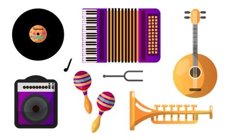 Set of different modern musical instruments and tools for playing and listening 库存插图