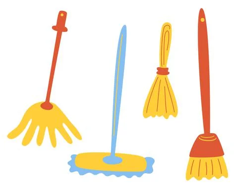 Set of different mops. Cleaning of the house and other premises. Set of clean Stock Illustration