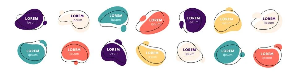 Set of different motion dynamic blob wave. Irregular dynamic form with text,  Stock Illustration