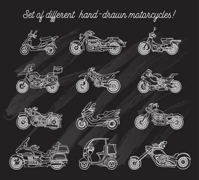 Set of different motorcycles. Vector. Isolated Stock Illustration