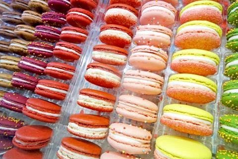 Set of different multi-colored macarons or macaroon cookies. Stock Photos