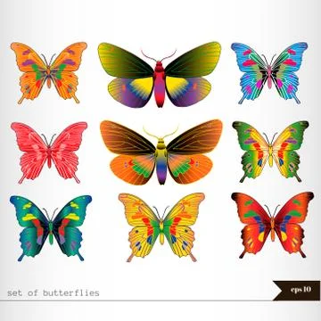 Set of different multicolored butterflies Stock Illustration