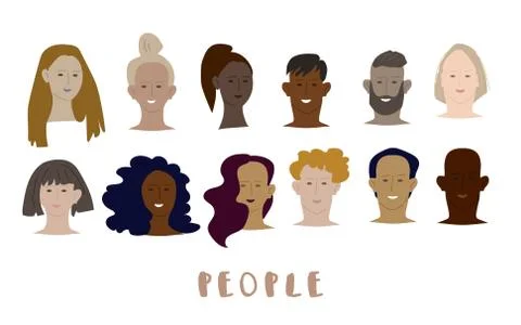 Set of different multinational human faces. Vector illustration.  All objects Stock Illustration