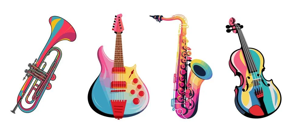 Set of different music instrument vector isolated. Stock Illustration