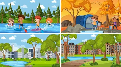 Set of different nature background scenes Stock Illustration