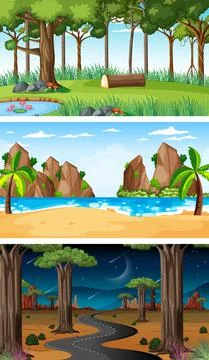 Set of different nature horizontal scenes Ilustração Stock