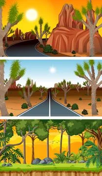 Set of different nature horizontal scenes Ilustração Stock