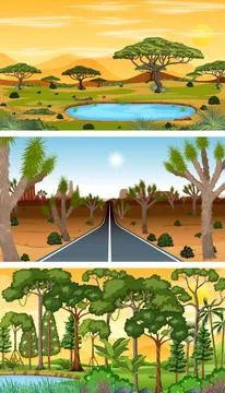 Set of different nature horizontal scenes Ilustração Stock