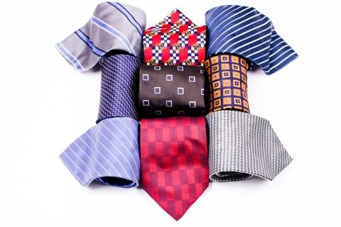 Set of different neckties. Colored tie for men. Set of stylish men accessorie Stock Photos