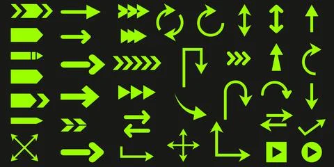 Set of different neon green arrows Stock Illustration