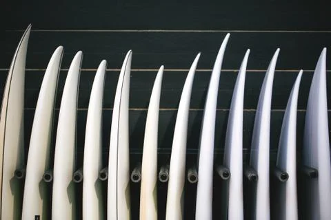 Set of different new white surf boards Stock Photos
