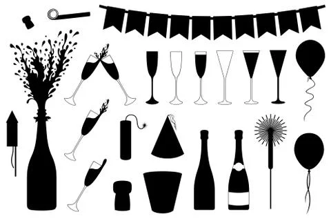 Set of different New Year's Eve objects Illustrazione stock