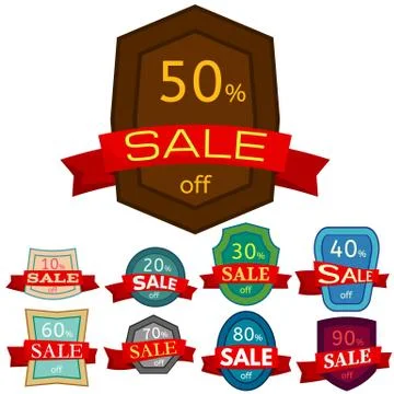 Set of different nine discount stickers Stock Illustration