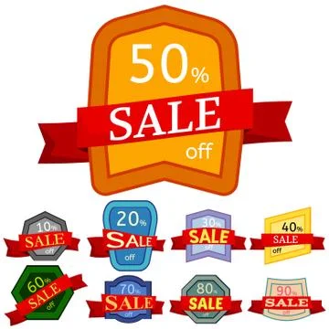 Set of different nine discount stickers Stock Illustration