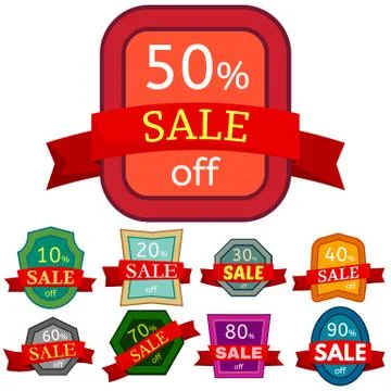 Set of different nine discount stickers Stock Illustration