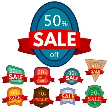 Set of different nine discount stickers Stock Illustration