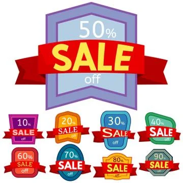 Set of different nine discount stickers Stock Illustration